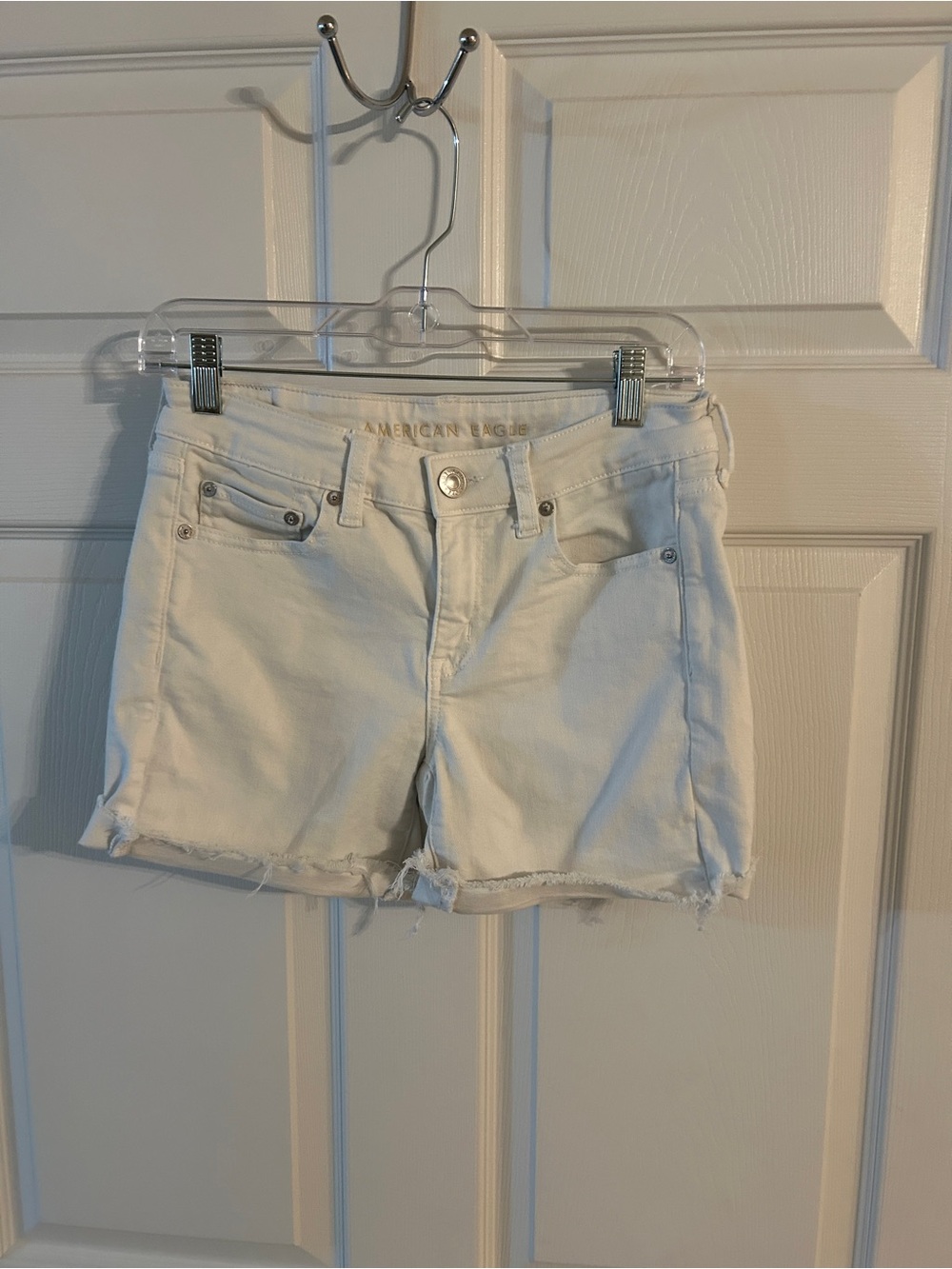 American Eagle Outfitters White Denim Jean Shorts with Frayed Hem